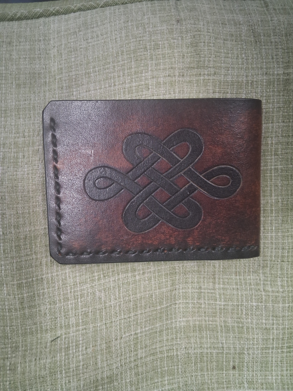 Handcrafted Brown Leather Bifold Wallet with Celtic Knot